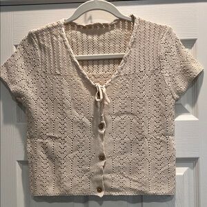 Elegant Cream Button-Up Crochet Blouse